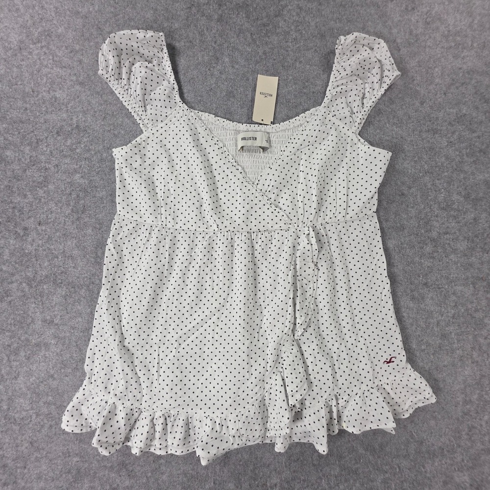 NWT Hollister Women's Easy Wrap Icon Babydoll Top Polka Dots Y2K Size Large NEW